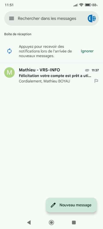 écran de configuration app Gmail sur Android pour Zimbra étape 8 (fin)