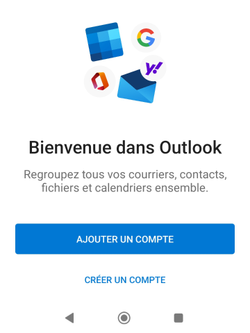 écran de configuration app Microsoft Outlook sur Android pour Zimbra étape 1