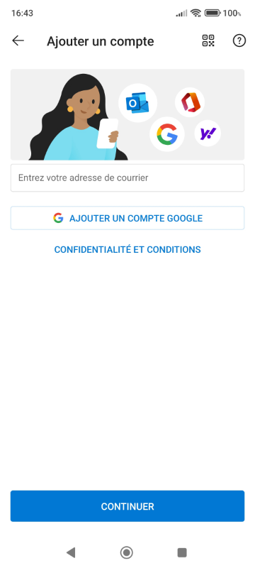 écran de configuration app Microsoft Outlook sur Android pour Zimbra étape 2