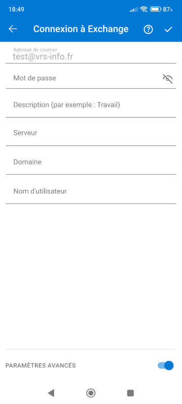 écran de configuration app Microsoft Outlook sur Android pour Zimbra étape 4 (suite)