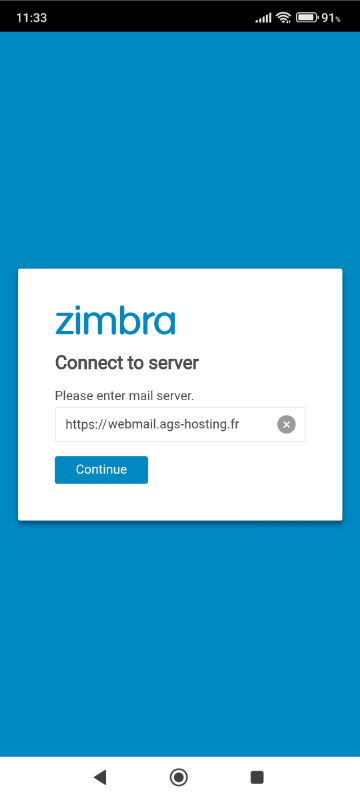 écran de connexion application Zimbra étape 1