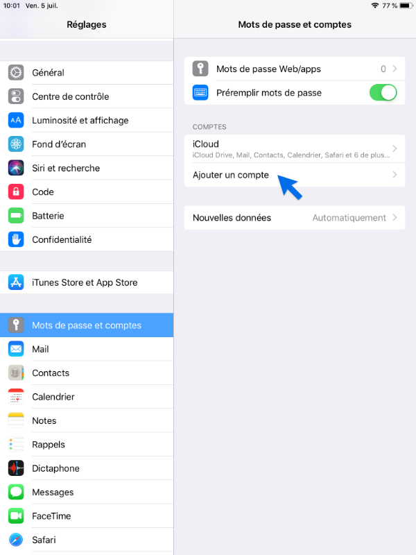 écran de configuration Zimbra sur iOS étape 1