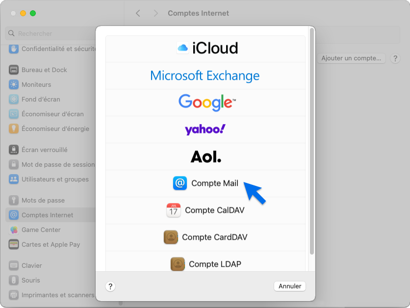 écran de configuration Zimbra sur macOS étape 3