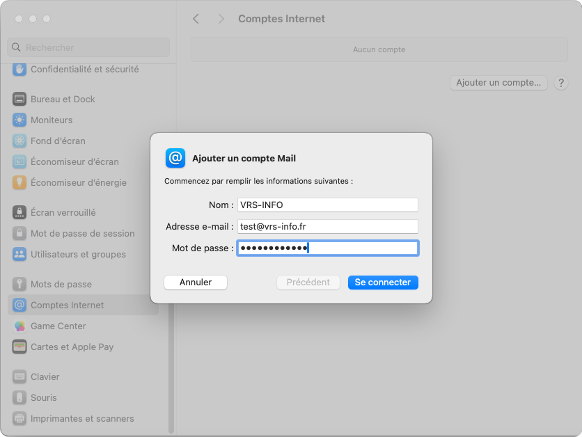 écran de configuration Zimbra sur macOS étape 4