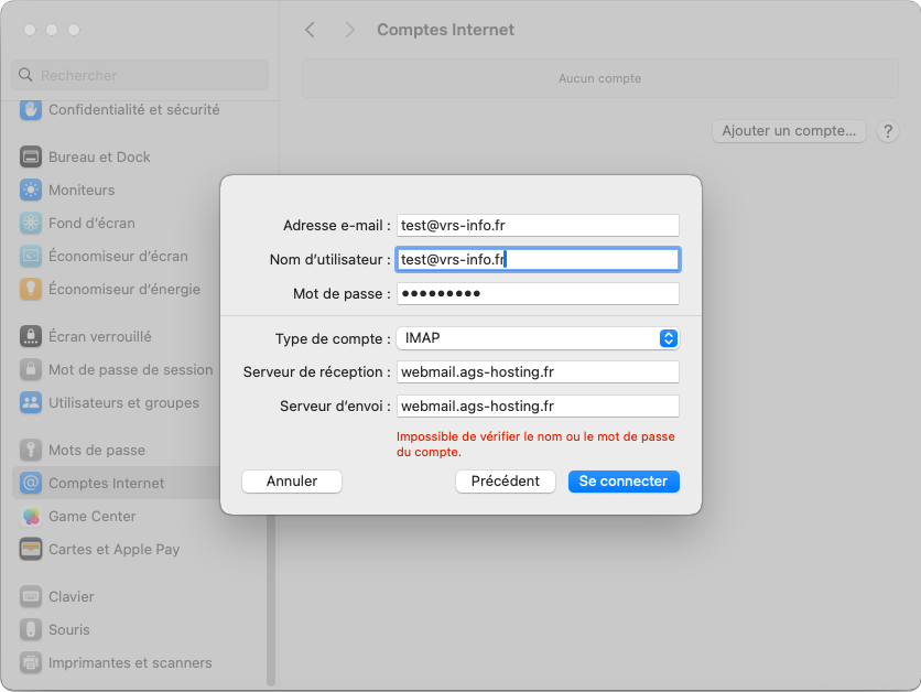 écran de configuration Zimbra sur macOS étape 5