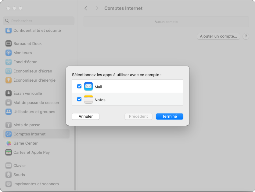 écran de configuration Zimbra sur macOS étape 6